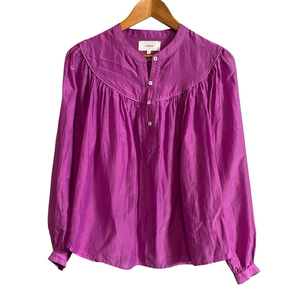 Xirena Violet Purple Long Sleeve Blouse XS Cotton Silk Oversized Elevated Basic